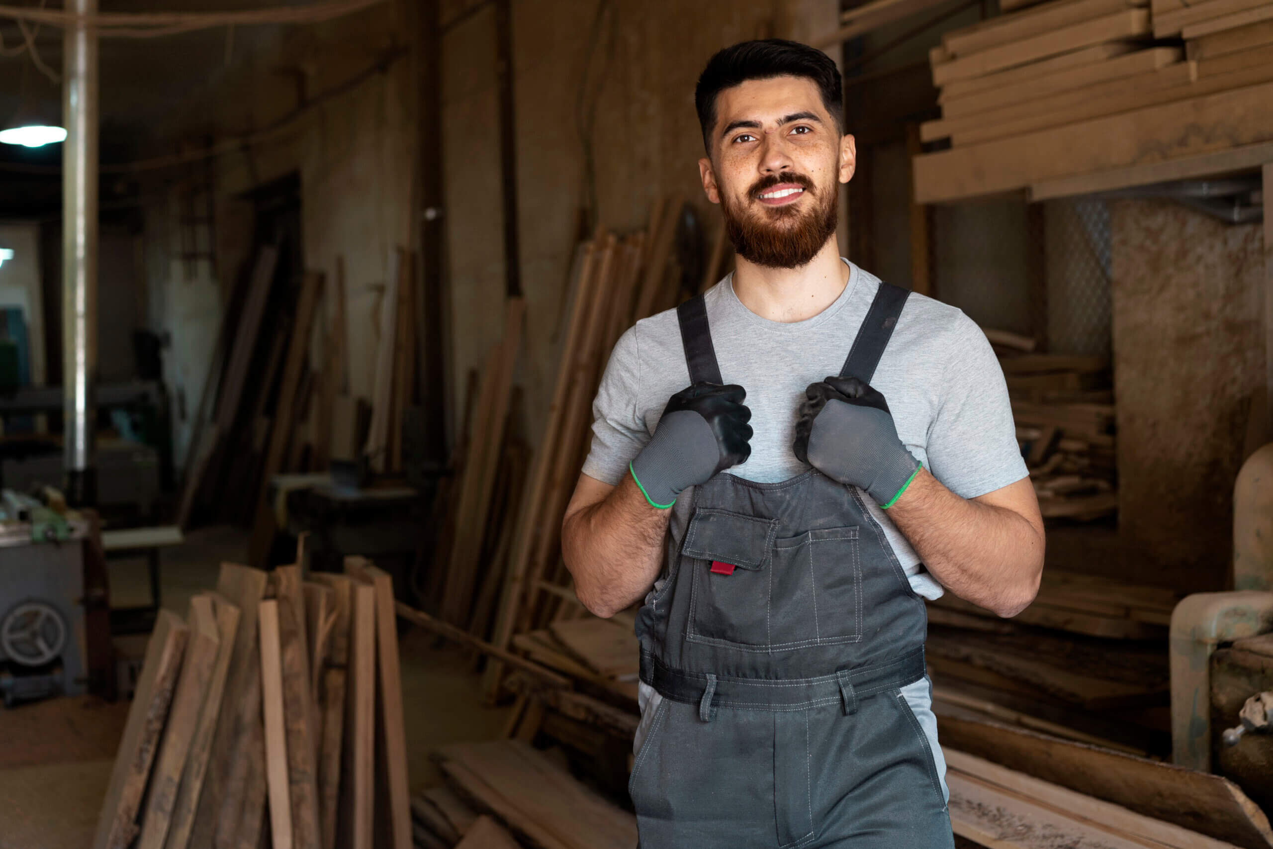 carpenter cutting mdf board inside workshop scaled