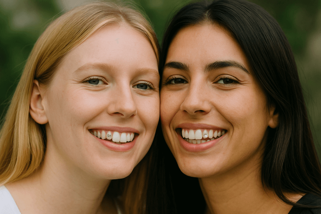 strass dentaire deux femmes