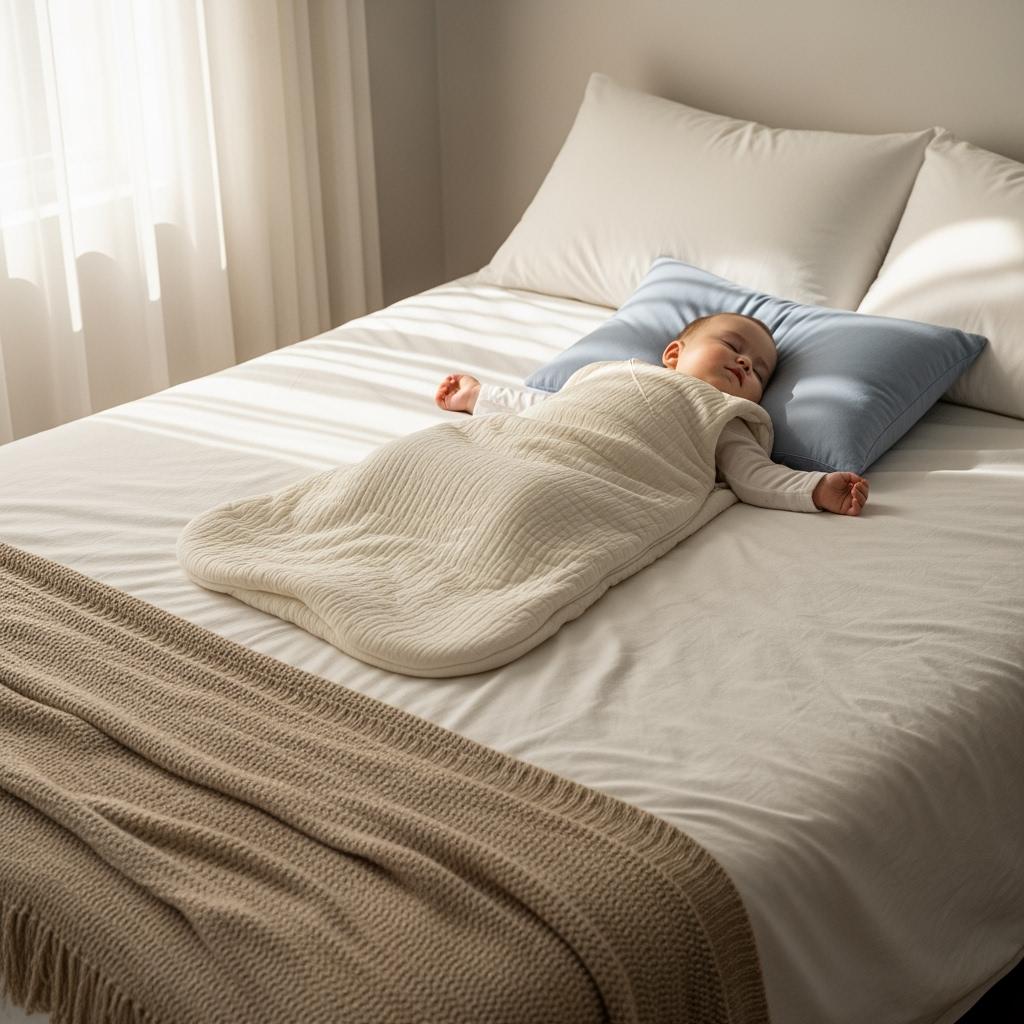 baby sleeping in a cozy cotton sleeping bag