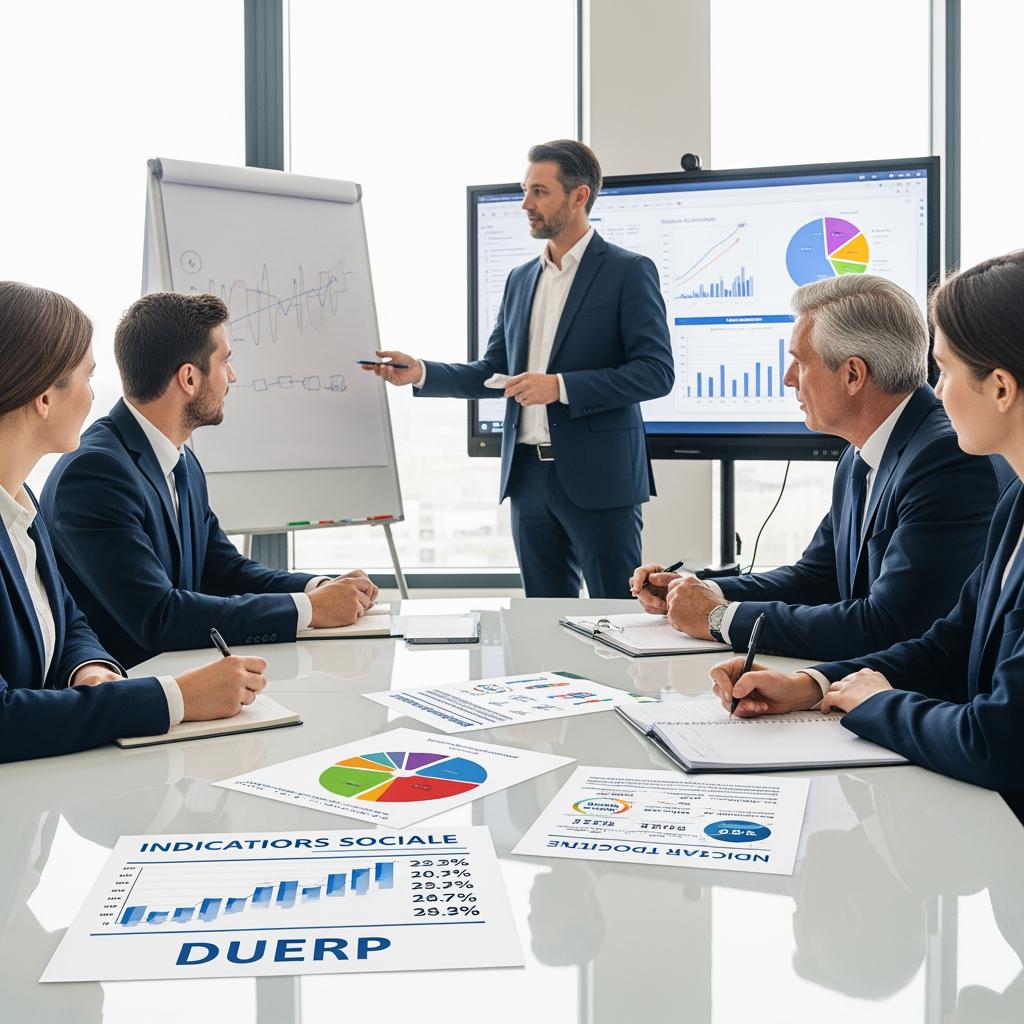 Formation CSE en entreprise, salle lumineuse moderne, élus et salariés assis autour d’une table