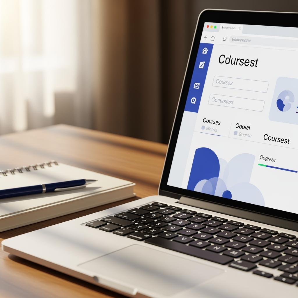 gros-plan-sur-un-ordinateur-portable-pose-sur-un-bureau-interface-de-plateforme-educative-ouverte-design-generique-carnet-et-stylo-a-cote-atmosphere-studieuse