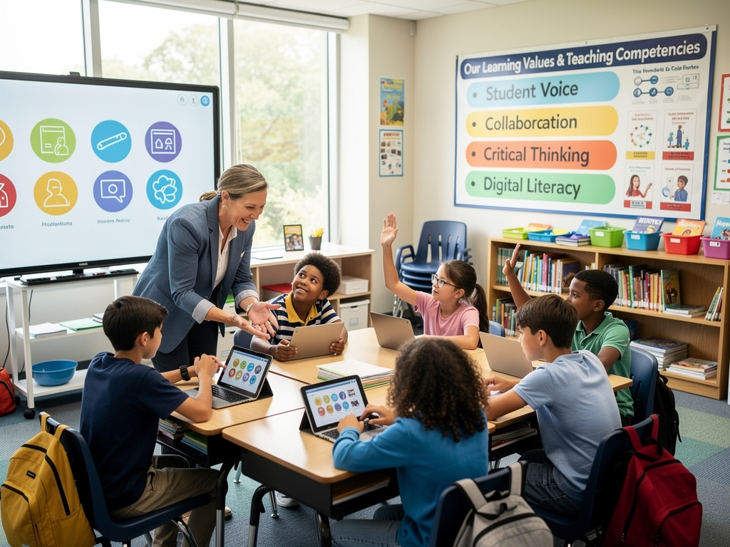 A middle school classroom where a teacher is clearly applying modern teaching practices
